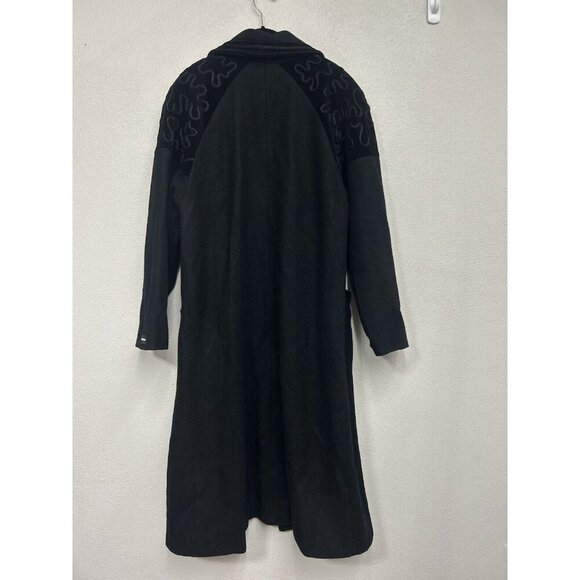 Vintage Stephanie Mathews Wool Trench Coat 10 Black Dark Academia USA Made - Picture 3 of 12